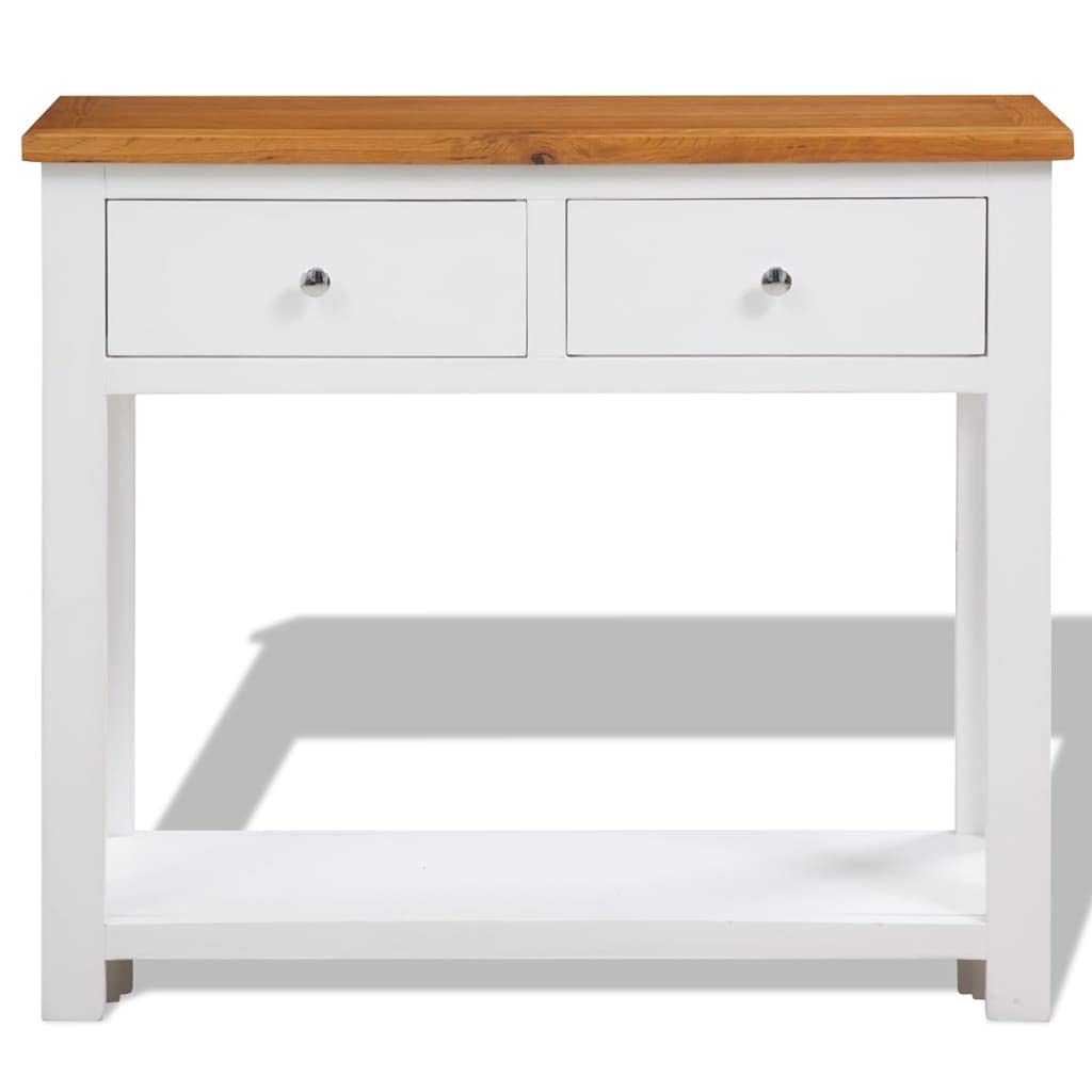 Brown Solid Oak and Acacia Wood Console Table with 2 Drawers and Storage Shelf X6998