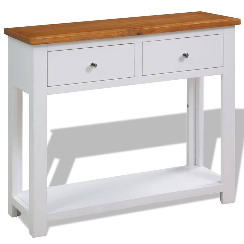 Brown Solid Oak and Acacia Wood Console Table with 2 Drawers and Storage Shelf X6998
