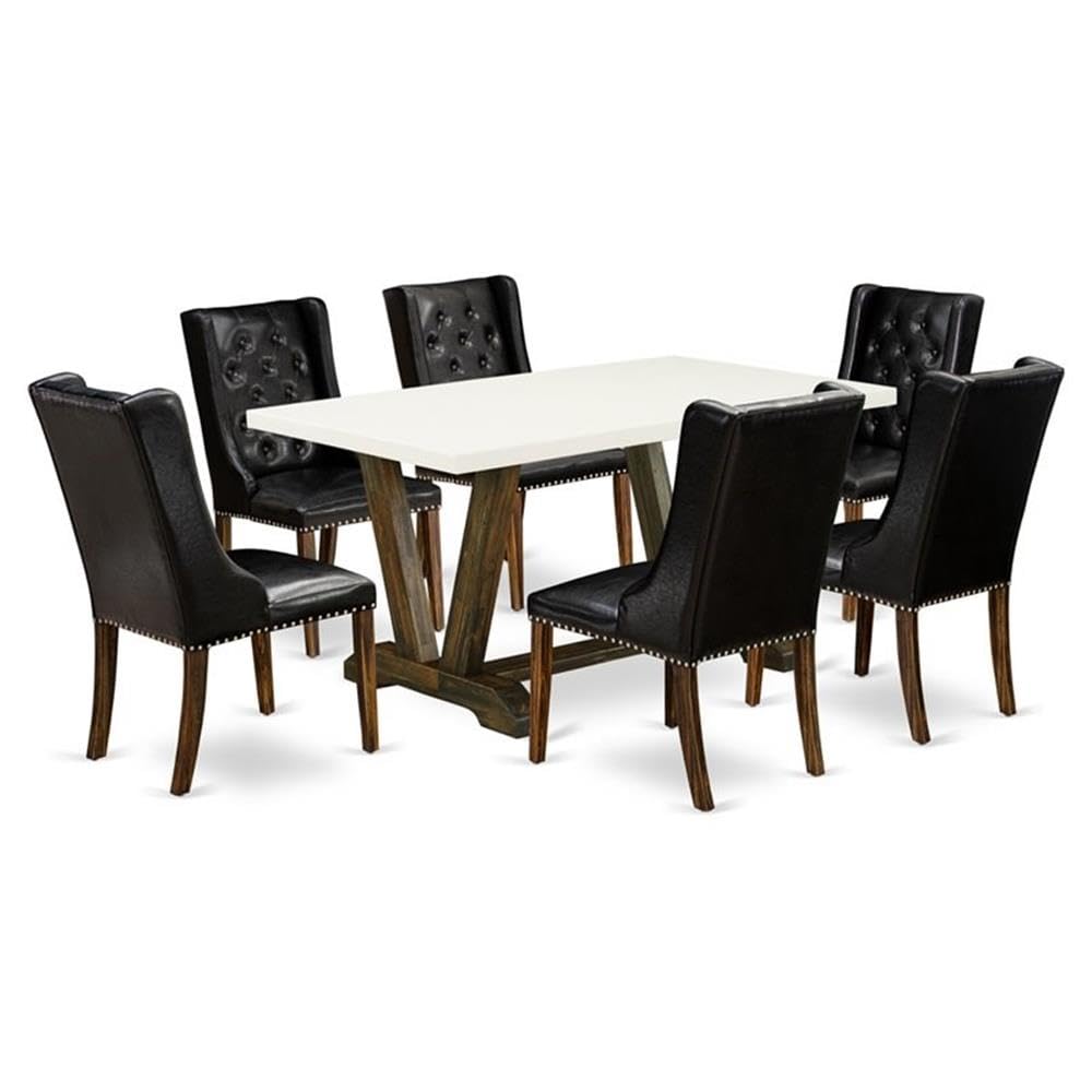 7 Piece Dining Table Set with 6 Black Faux Leather Chairs R735618