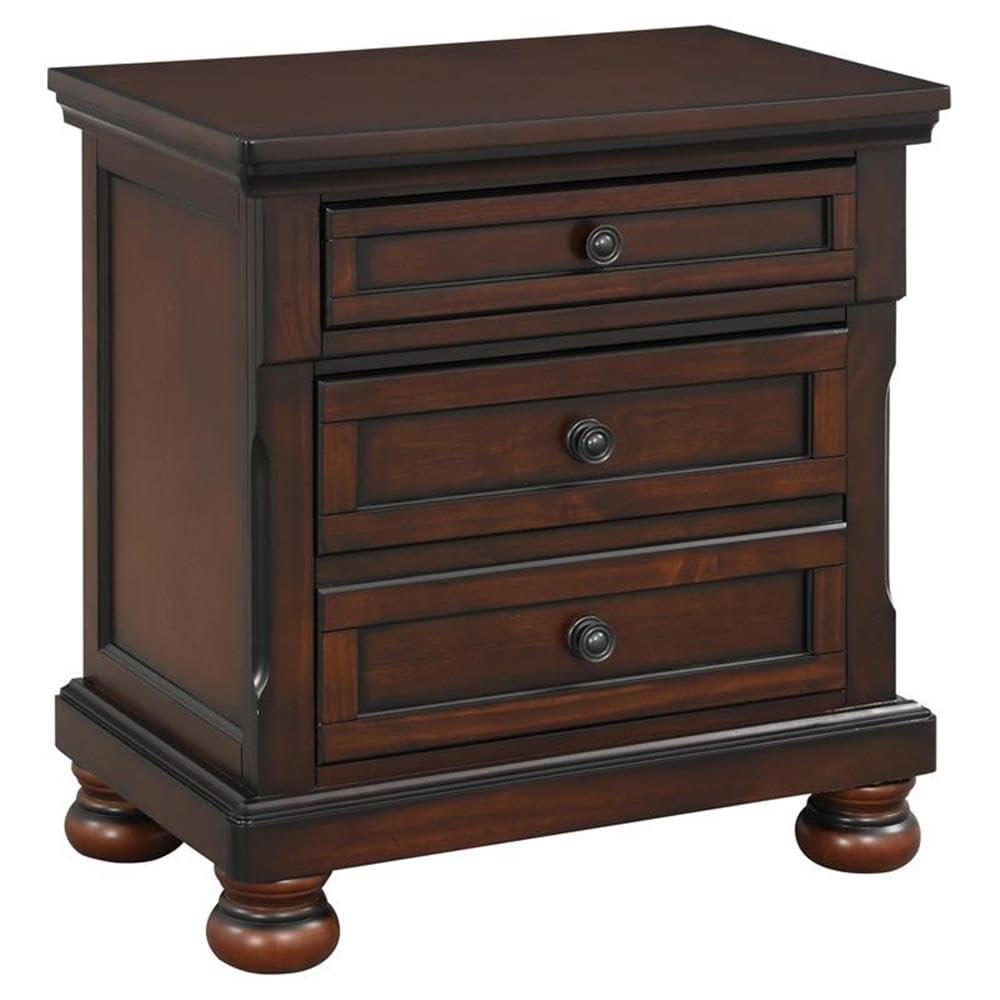 Brown Cherry 3 Drawer Wood Nightstand B746101