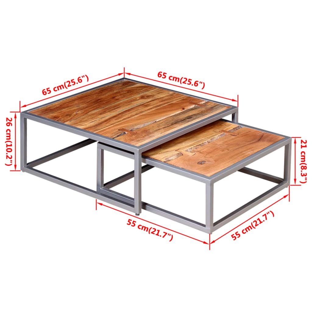 Solid Sheesham Wood Nesting Coffee Table Set with Iron Legs K83120