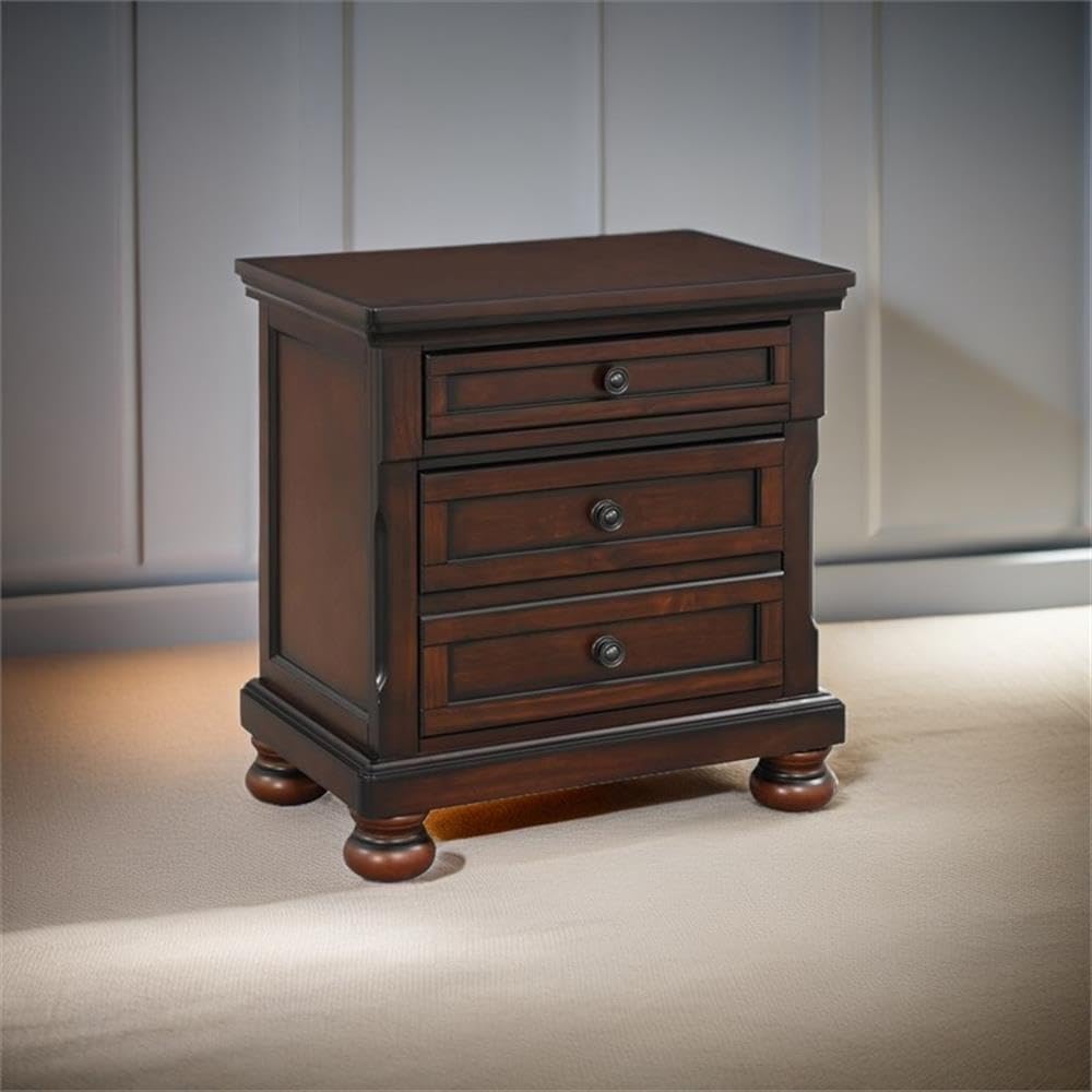 Brown Cherry 3 Drawer Wood Nightstand B746101