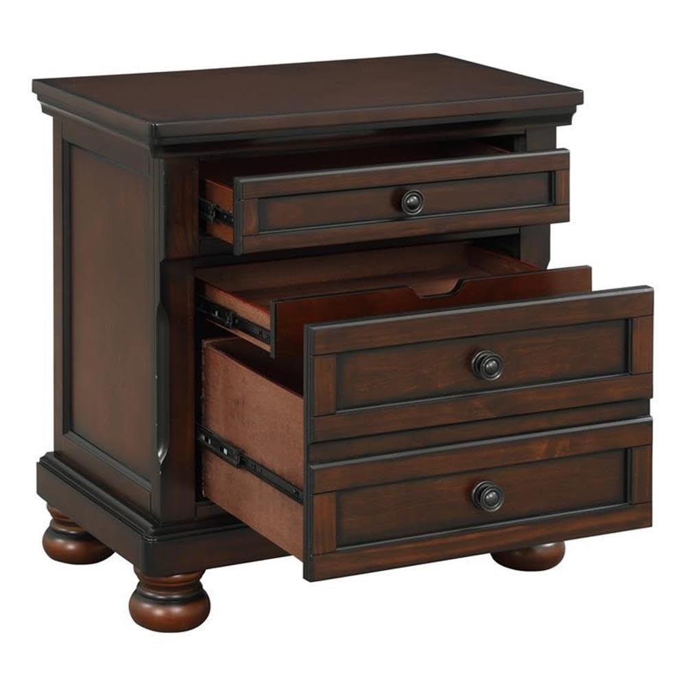 Brown Cherry 3 Drawer Wood Nightstand B746101