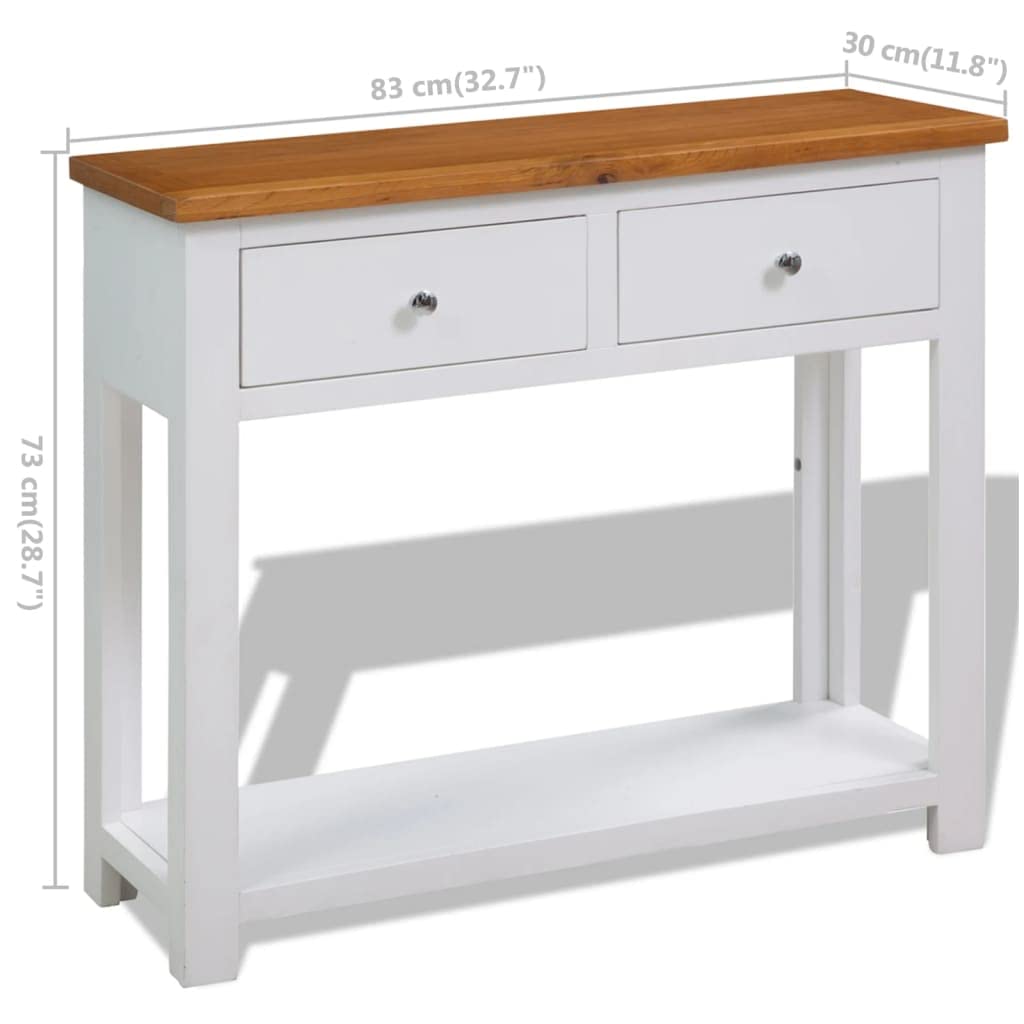 Brown Solid Oak and Acacia Wood Console Table with 2 Drawers and Storage Shelf X6998