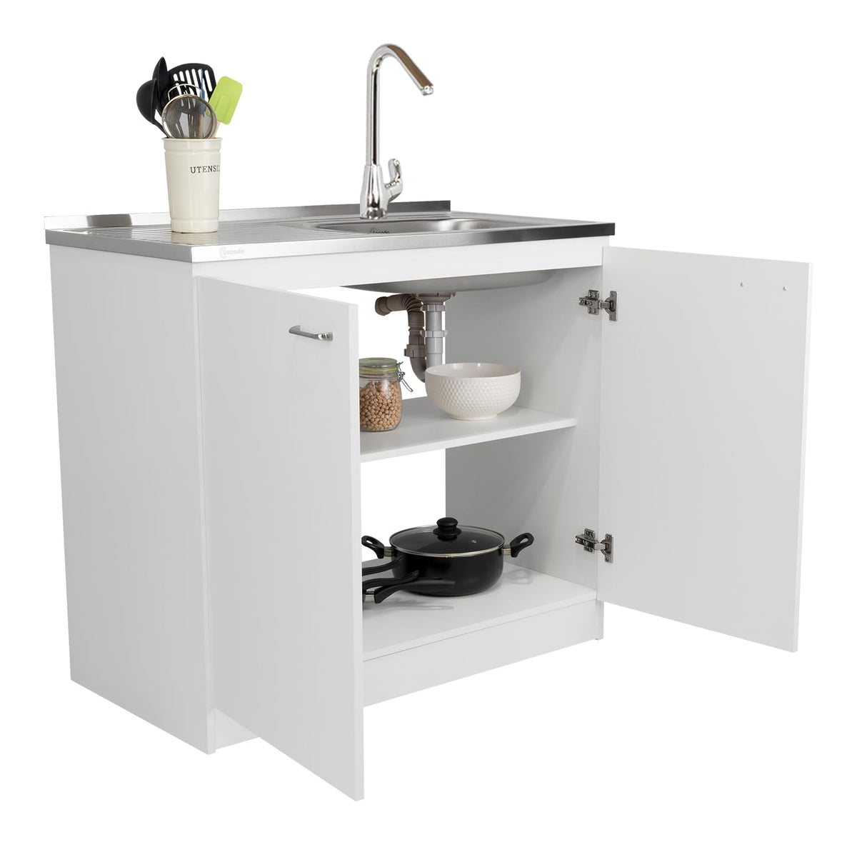 White 39 in Kitchen Sink Cabinet with Stainless Steel Top Q60356
