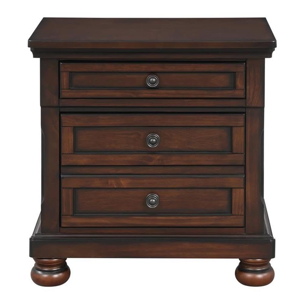 Brown Cherry 3 Drawer Wood Nightstand B746101