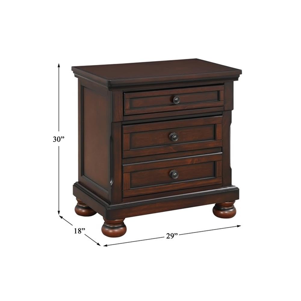 Brown Cherry 3 Drawer Wood Nightstand B746101
