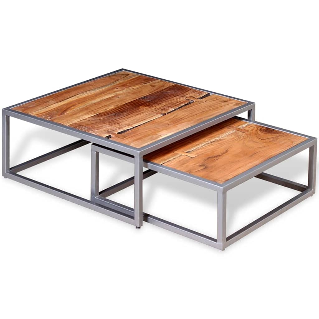 Solid Sheesham Wood Nesting Coffee Table Set with Iron Legs K83120