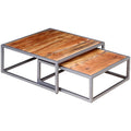 Solid Sheesham Wood Nesting Coffee Table Set with Iron Legs K83120