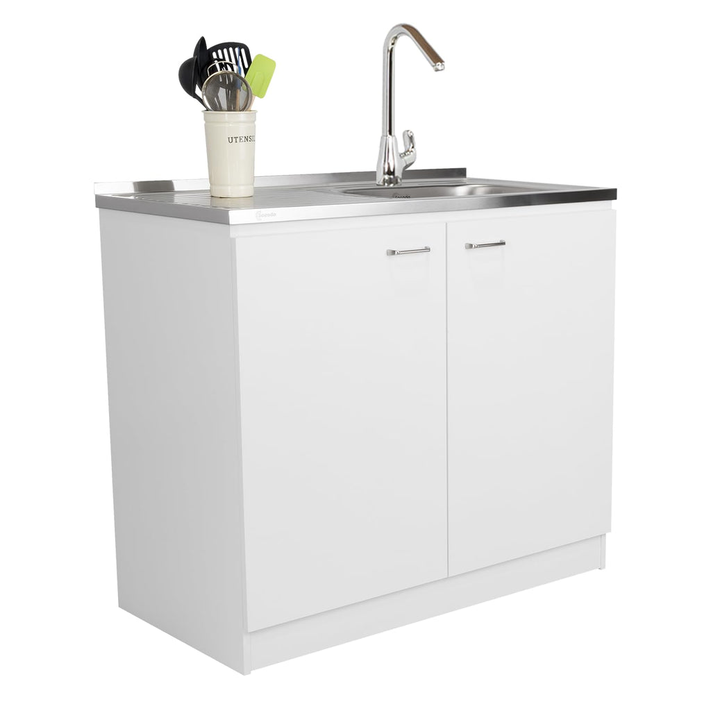 White 39 in Kitchen Sink Cabinet with Stainless Steel Top Q60356