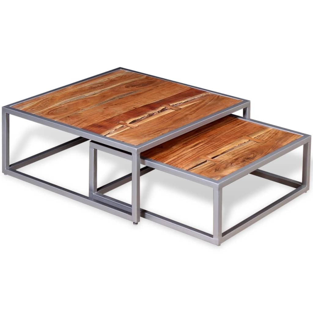 Solid Sheesham Wood Nesting Coffee Table Set with Iron Legs K83120