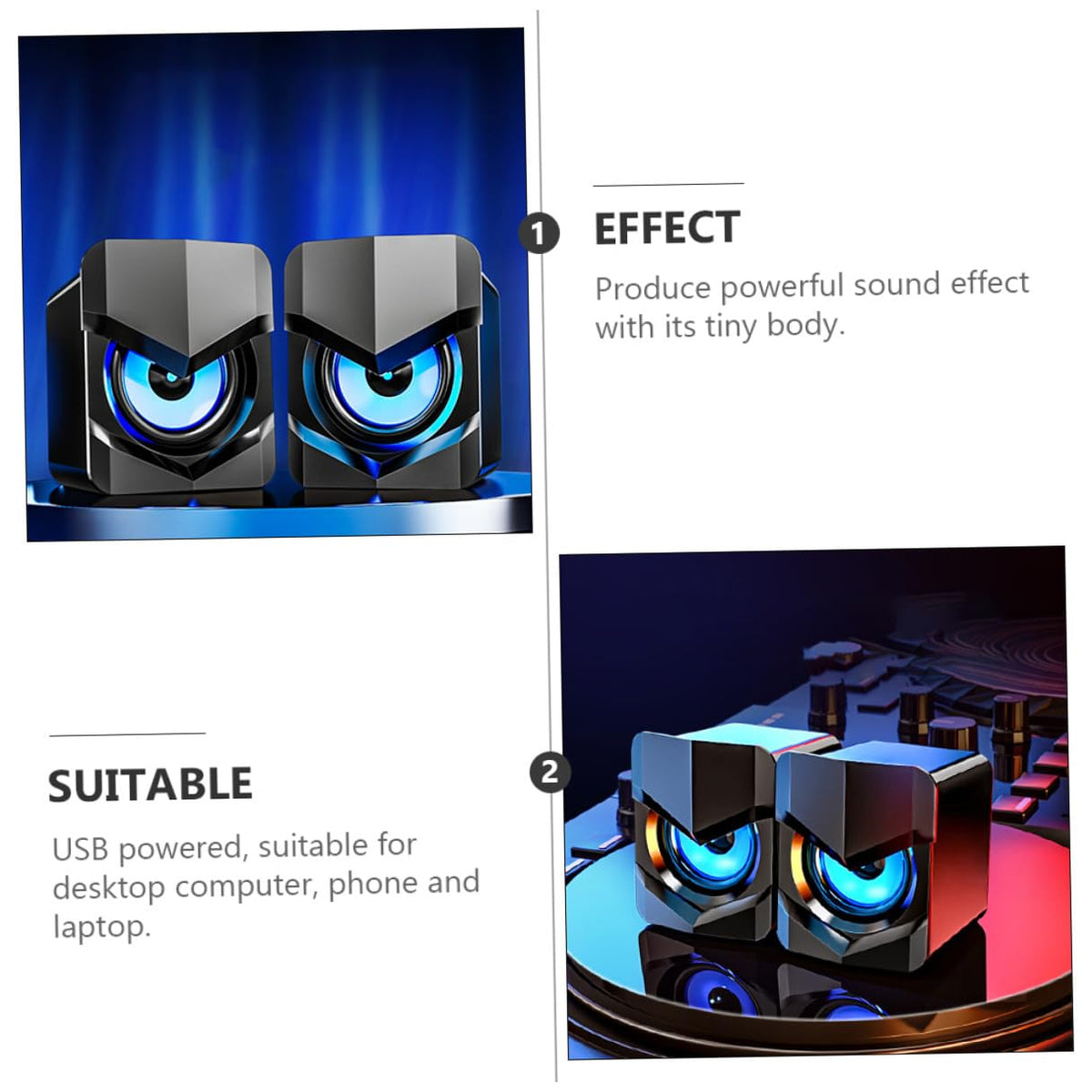 2 Pack USB Powered Black Computer Speakers N830116
