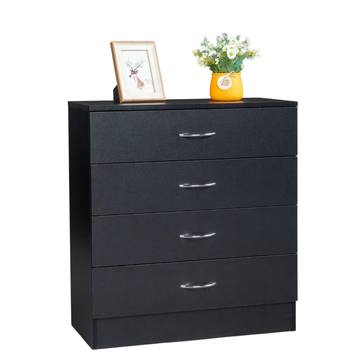 Black 4 Drawer Nightstand F106