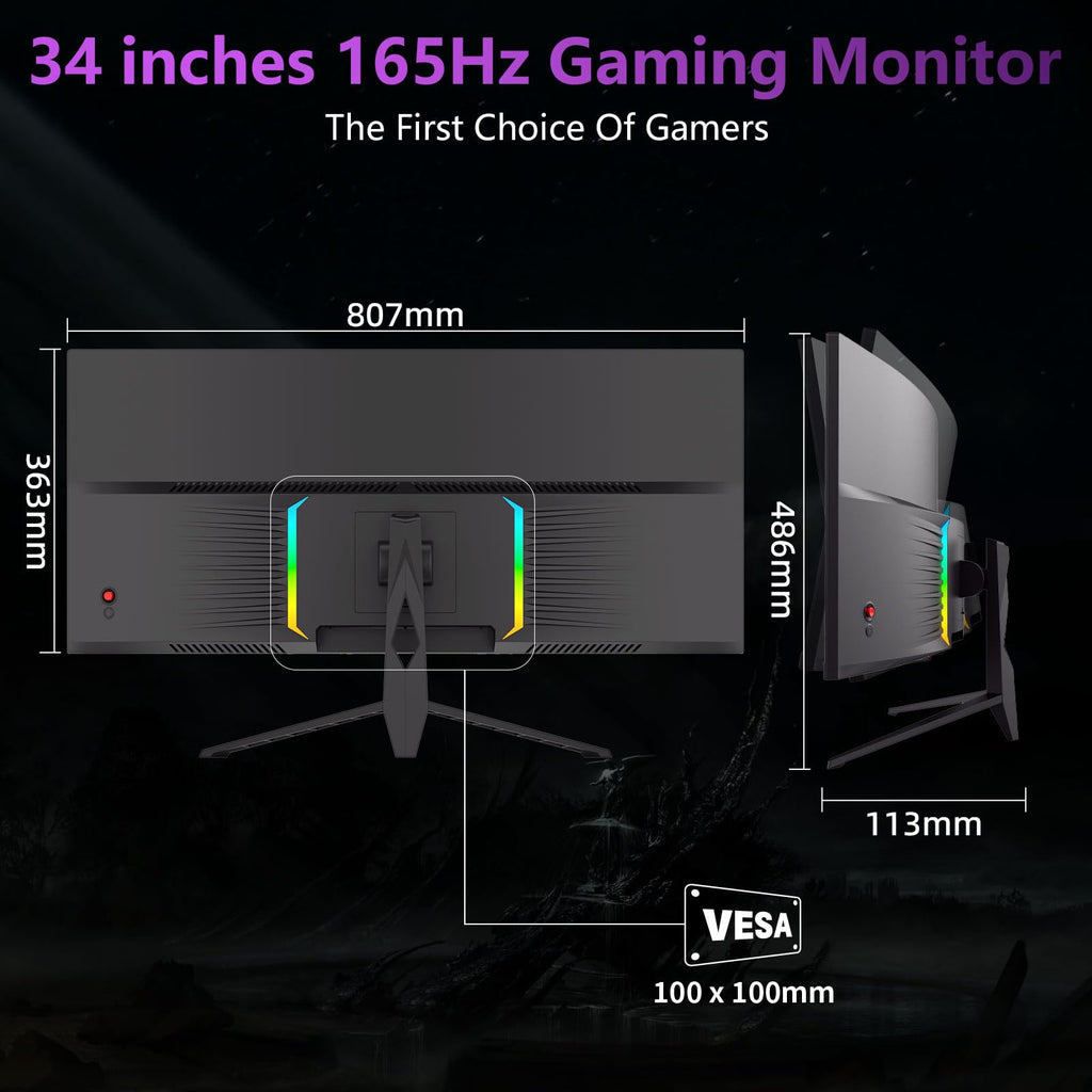 34 Inch Curved Ultra Wide WQHD Gaming Monitor 165Hz 1ms HDR400 A933