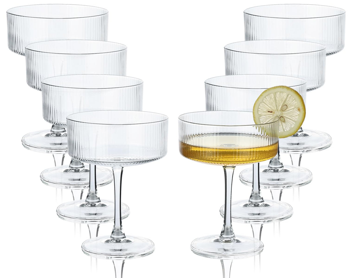 Martini Glasses set of 8, 10 oz Ribbed Coupe Glasses H68282