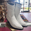White Ostrich Print Leather Ankle Cowboy Boots with Zipper L3237