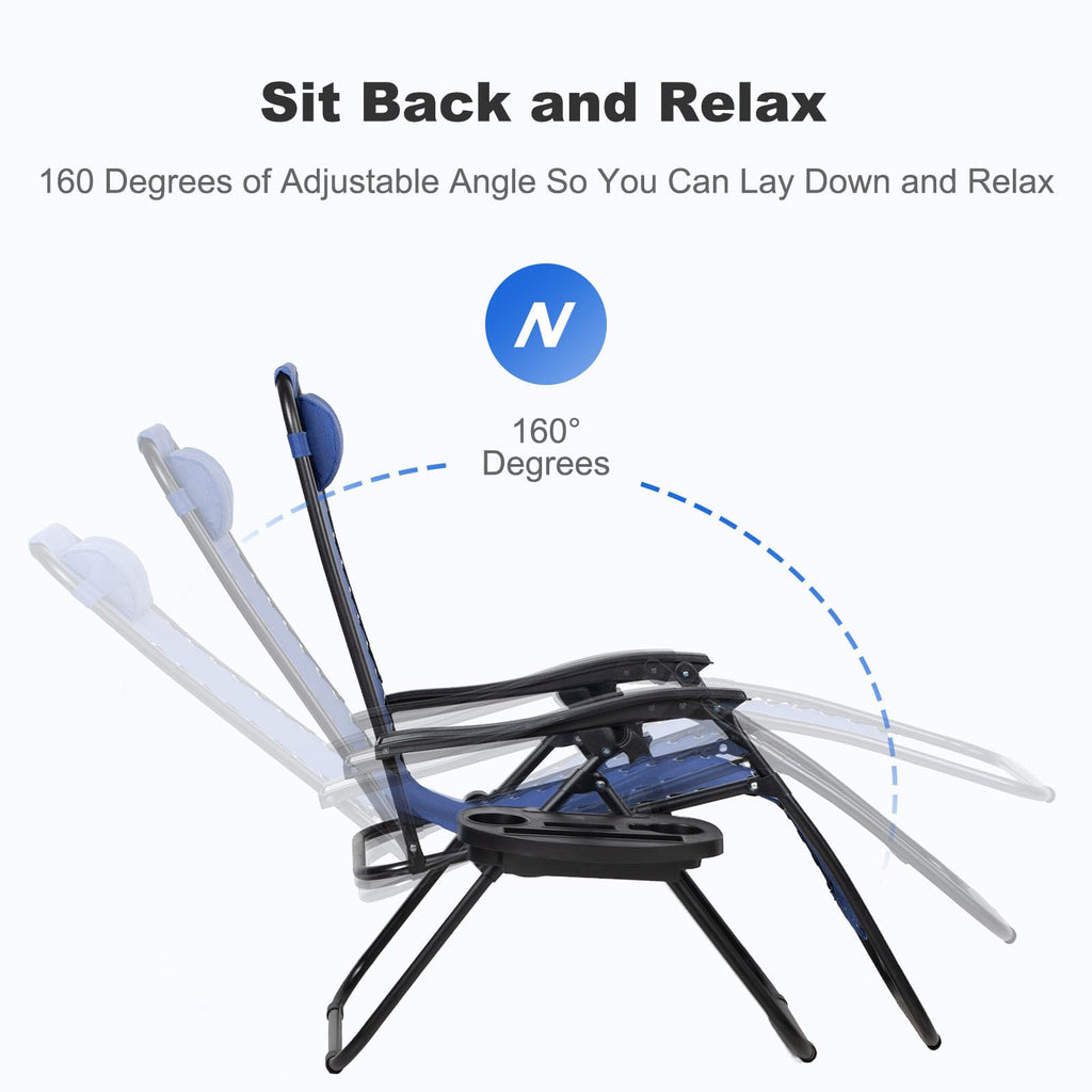 Set of 2 Adjustable Steel Mesh Zero Gravity Lounge Chairs with Pillow and Cup Holder J6106