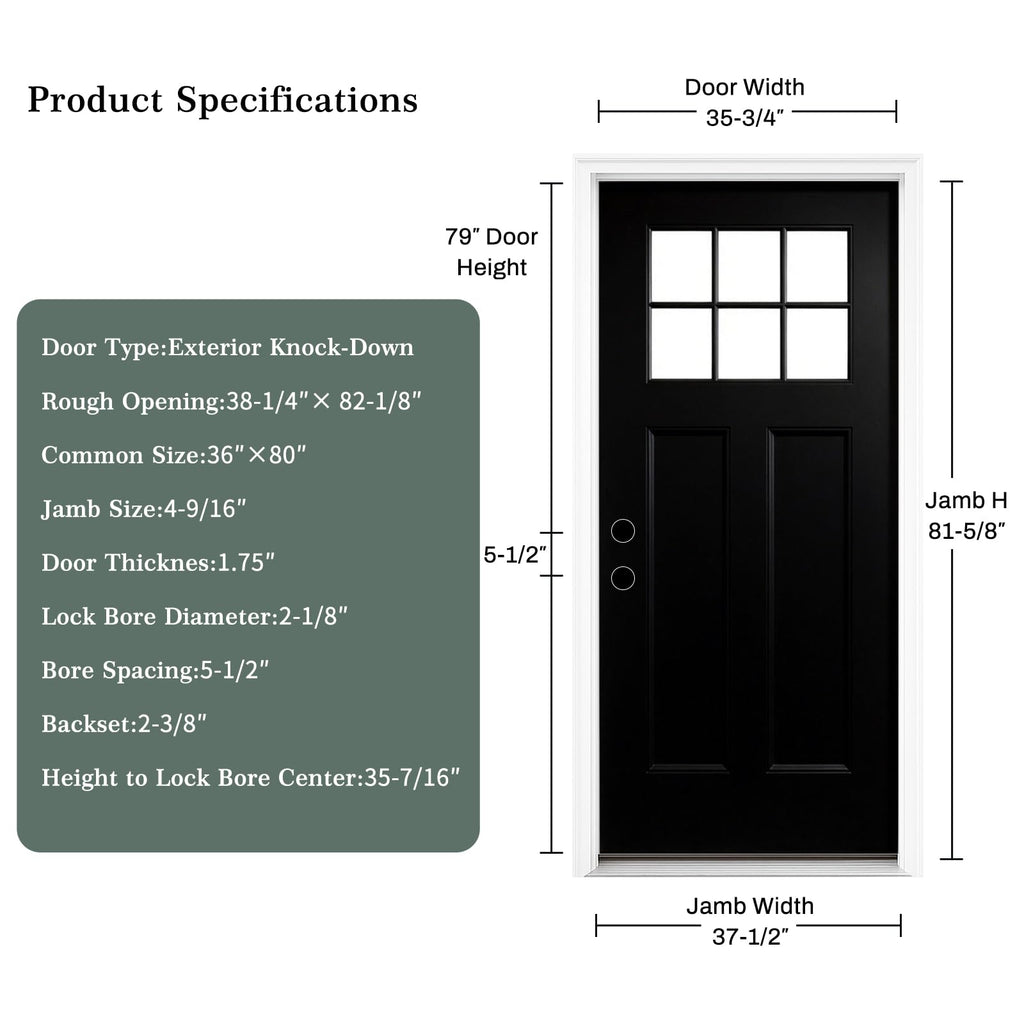 36 x 80 Black Fiberglass Entry Door U4274
