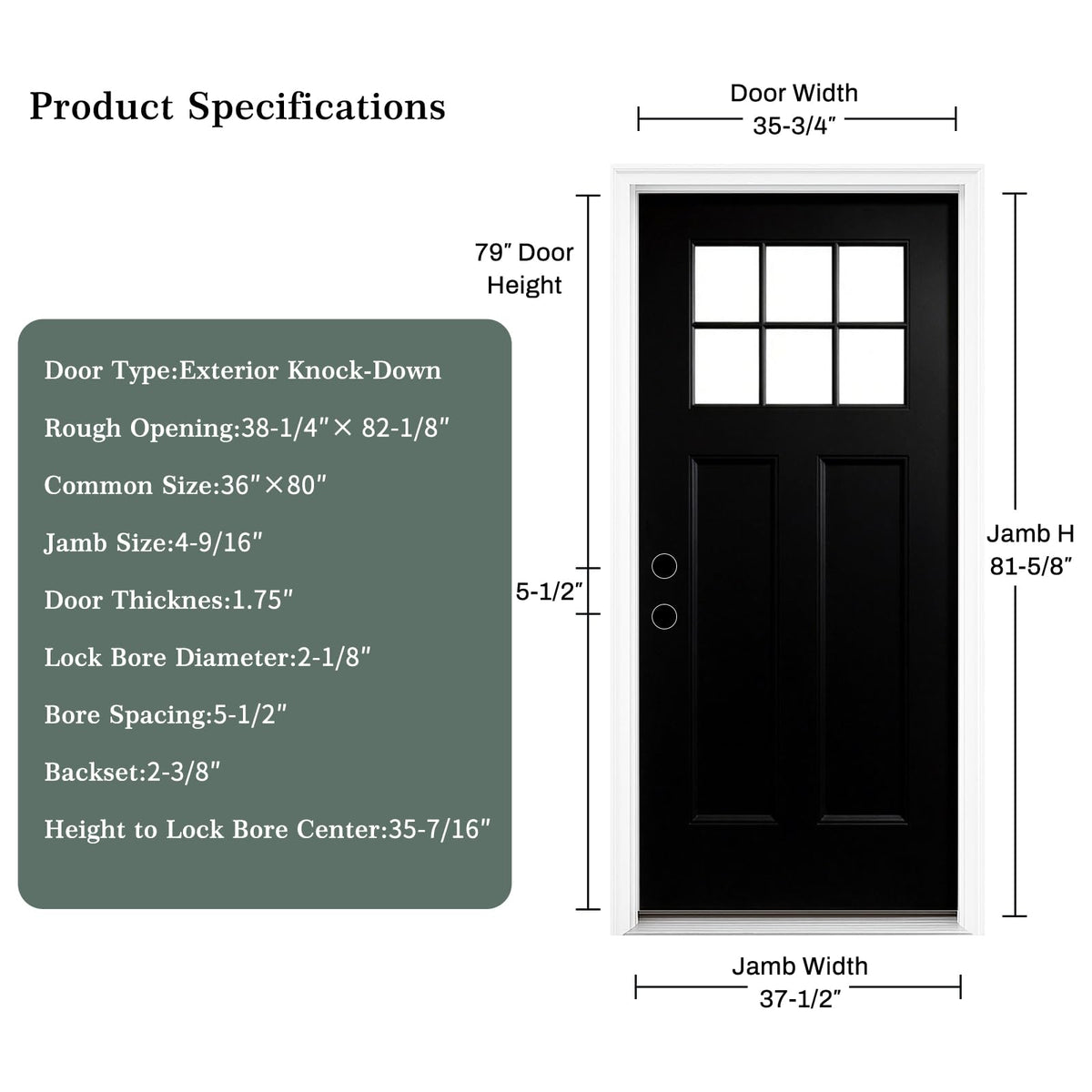 36 x 80 Black Fiberglass Entry Door U4274