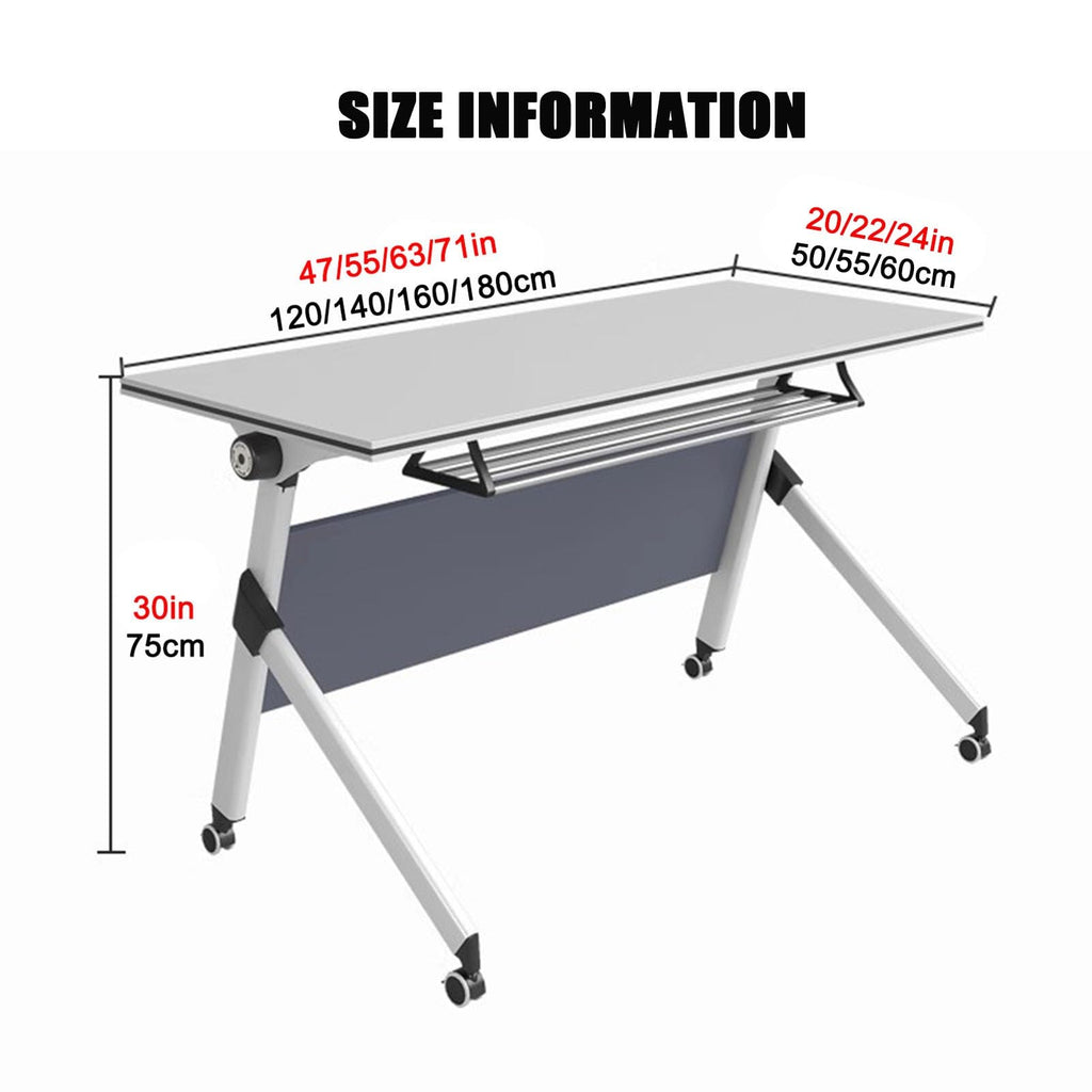 Portable Folding Conference Table with Storage and Wheels I26751