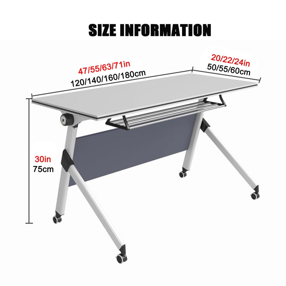 Portable Folding Conference Table with Storage and Wheels I26751