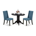 3 Piece Dining Table Set with 2 Blue Linen Fabric Chairs L573443