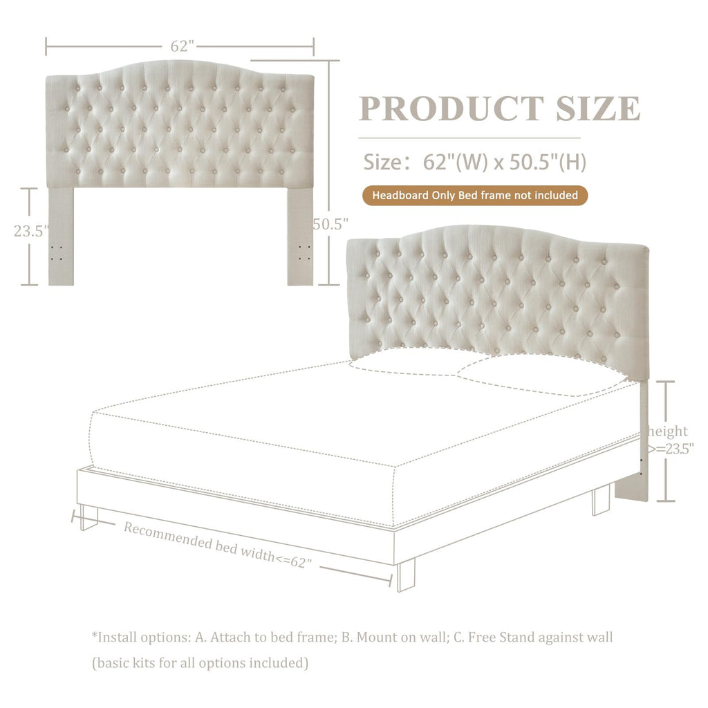 Linen Queen Size Upholstered Headboard B366
