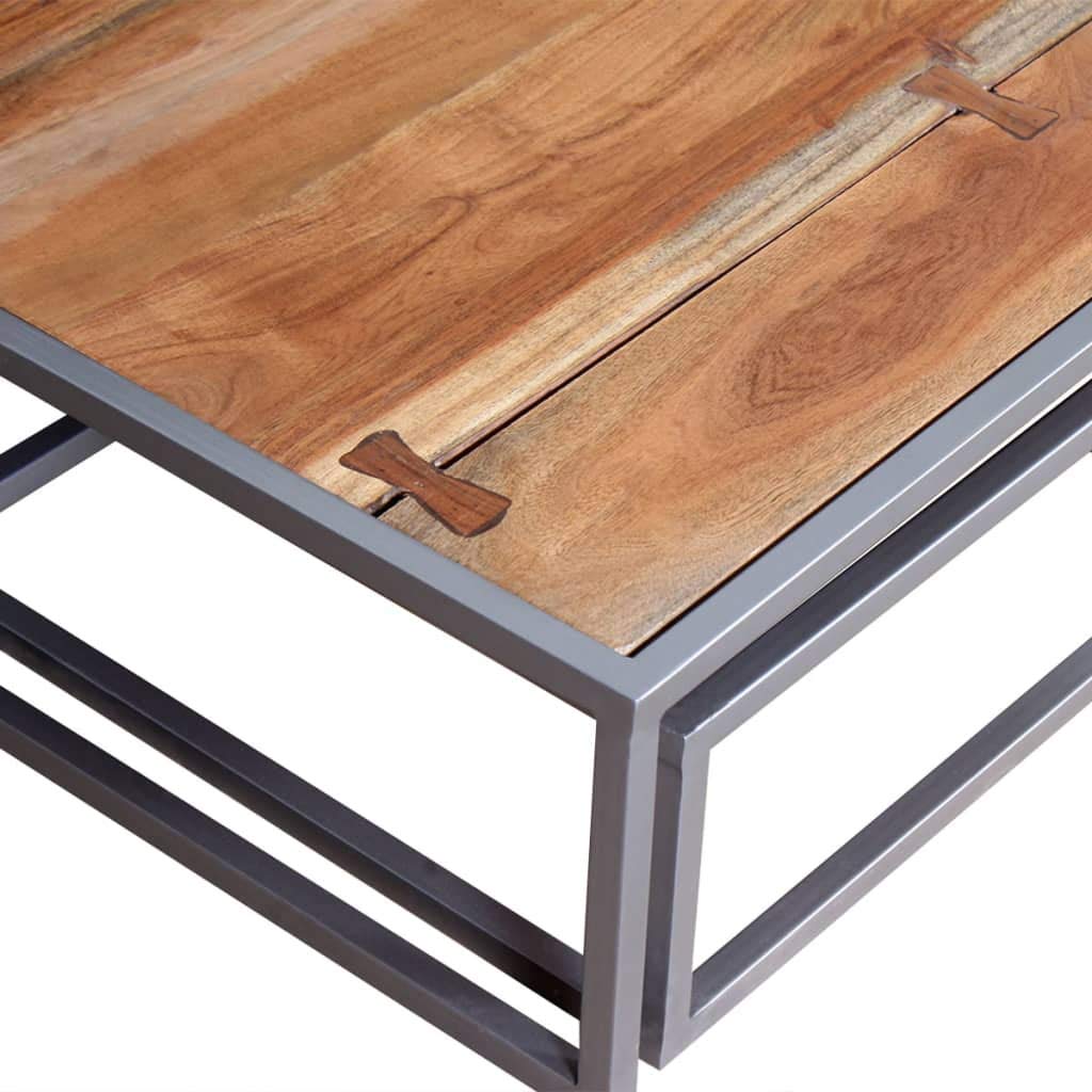 Solid Sheesham Wood Nesting Coffee Table Set with Iron Legs K83120