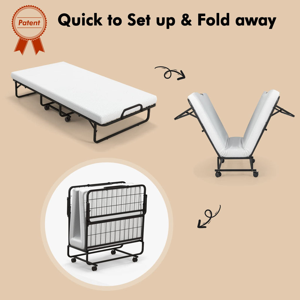 Folding Twin Size Portable Bed with 4” Memory Foam Mattress B8481