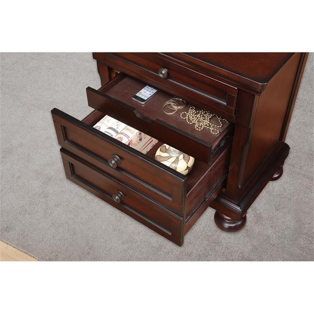 Brown Cherry 3 Drawer Wood Nightstand B746101