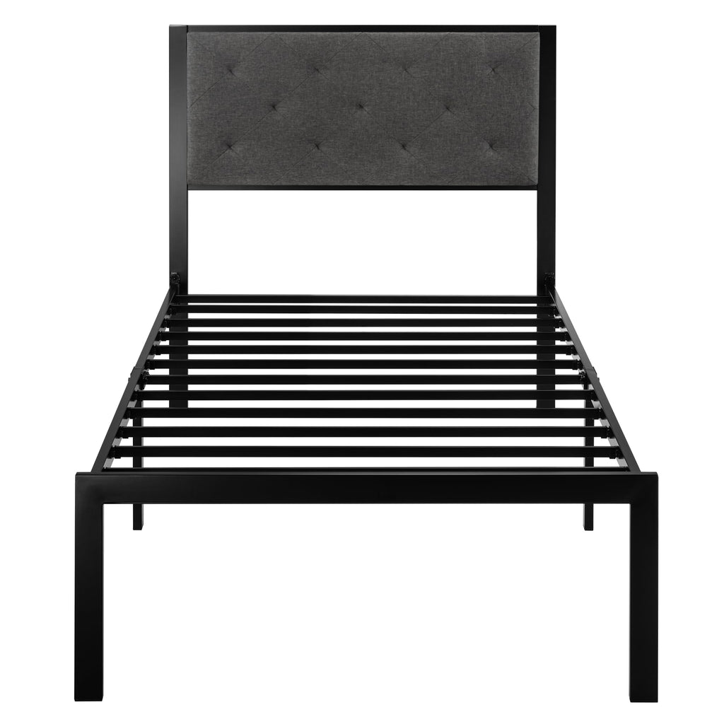 Twin Bed Frame with Upholstered Headboard, Dark Grey L1879