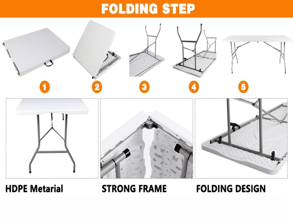 6ft Folding Table with Built in Handle & Steel Legs W64583