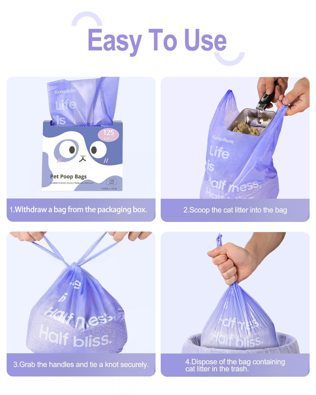 125 Count Lavender Scented Cat Litter Bags with Handles Y9525