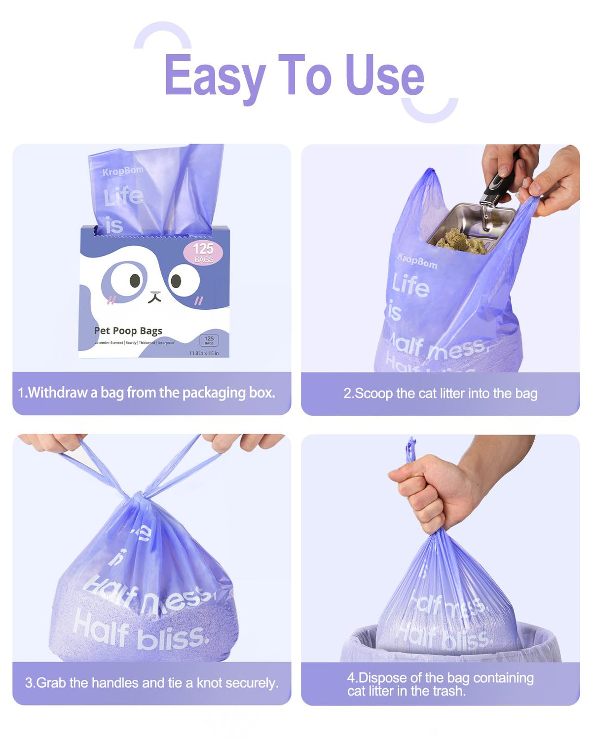 125 Count Lavender Scented Cat Litter Bags with Handles Y9525