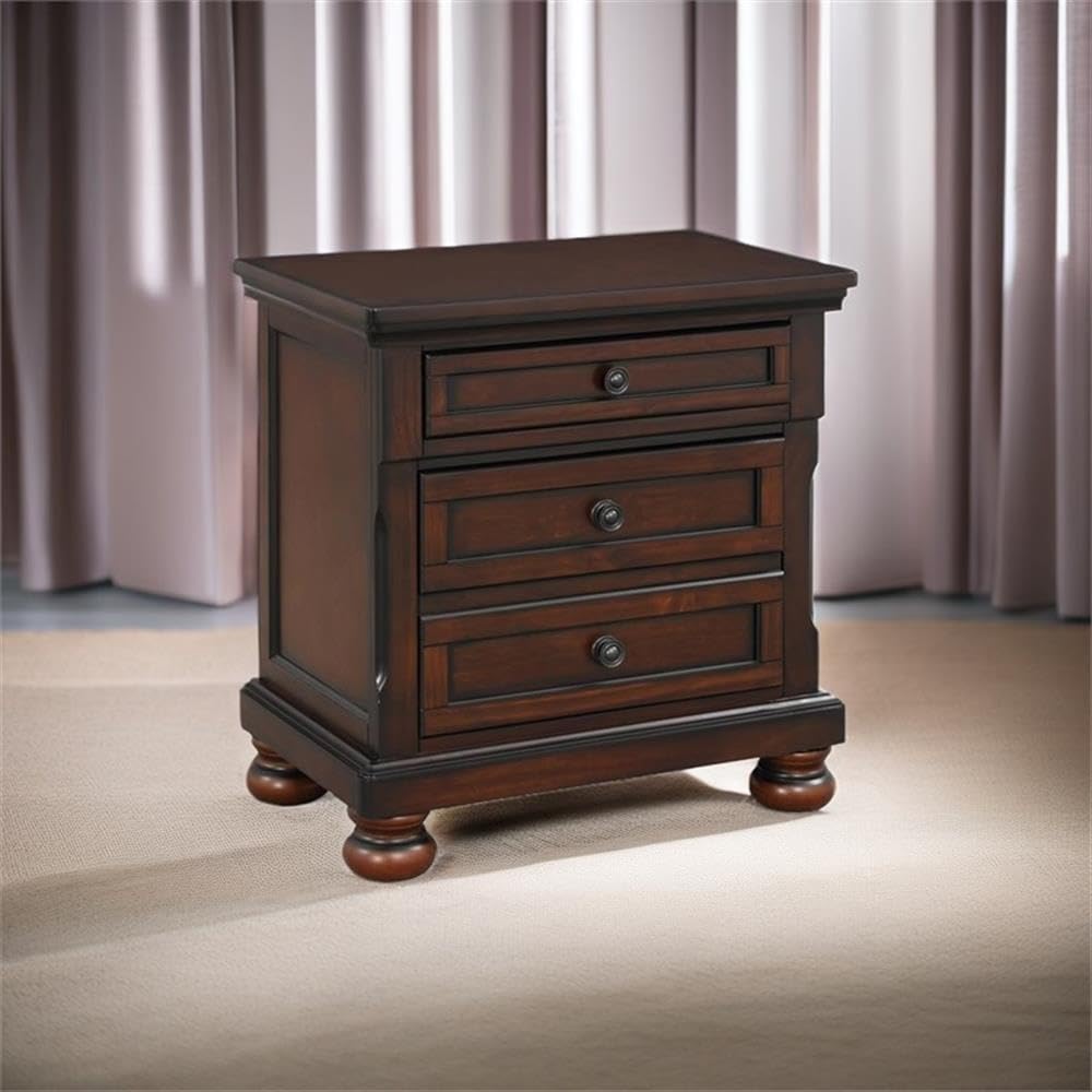 Brown Cherry 3 Drawer Wood Nightstand B746101