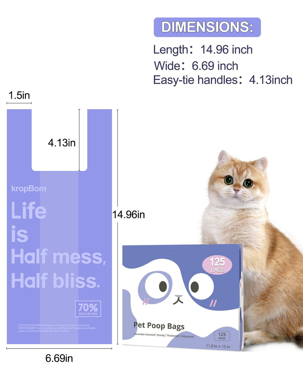 125 Count Lavender Scented Cat Litter Bags with Handles Y9525