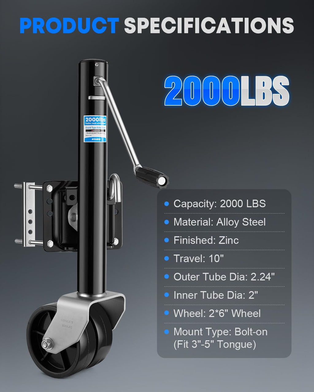 2000 lbs Dual Wheel Trailer Jack P726