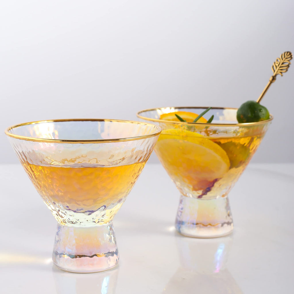 Stemless Martini Glasses Set of 2 Gold Rim J927