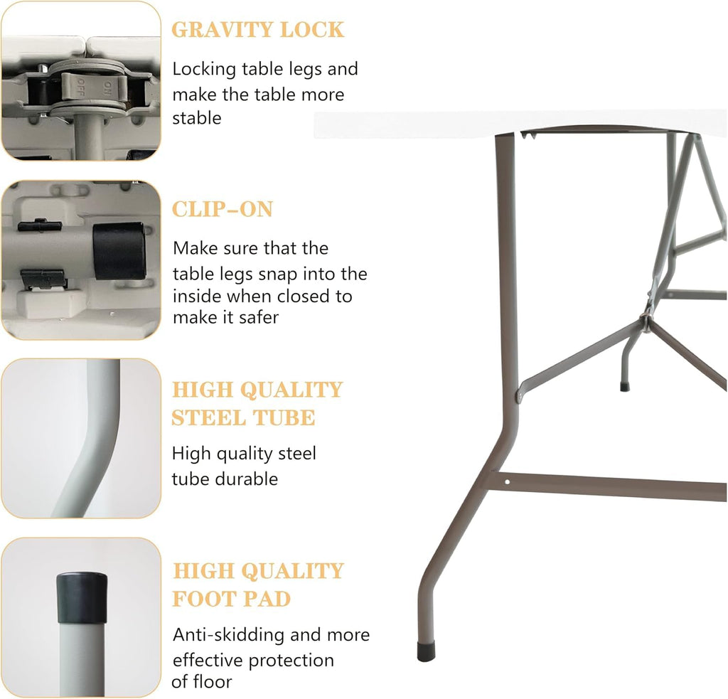 6ft Folding Table with Built in Handle & Steel Legs W64583