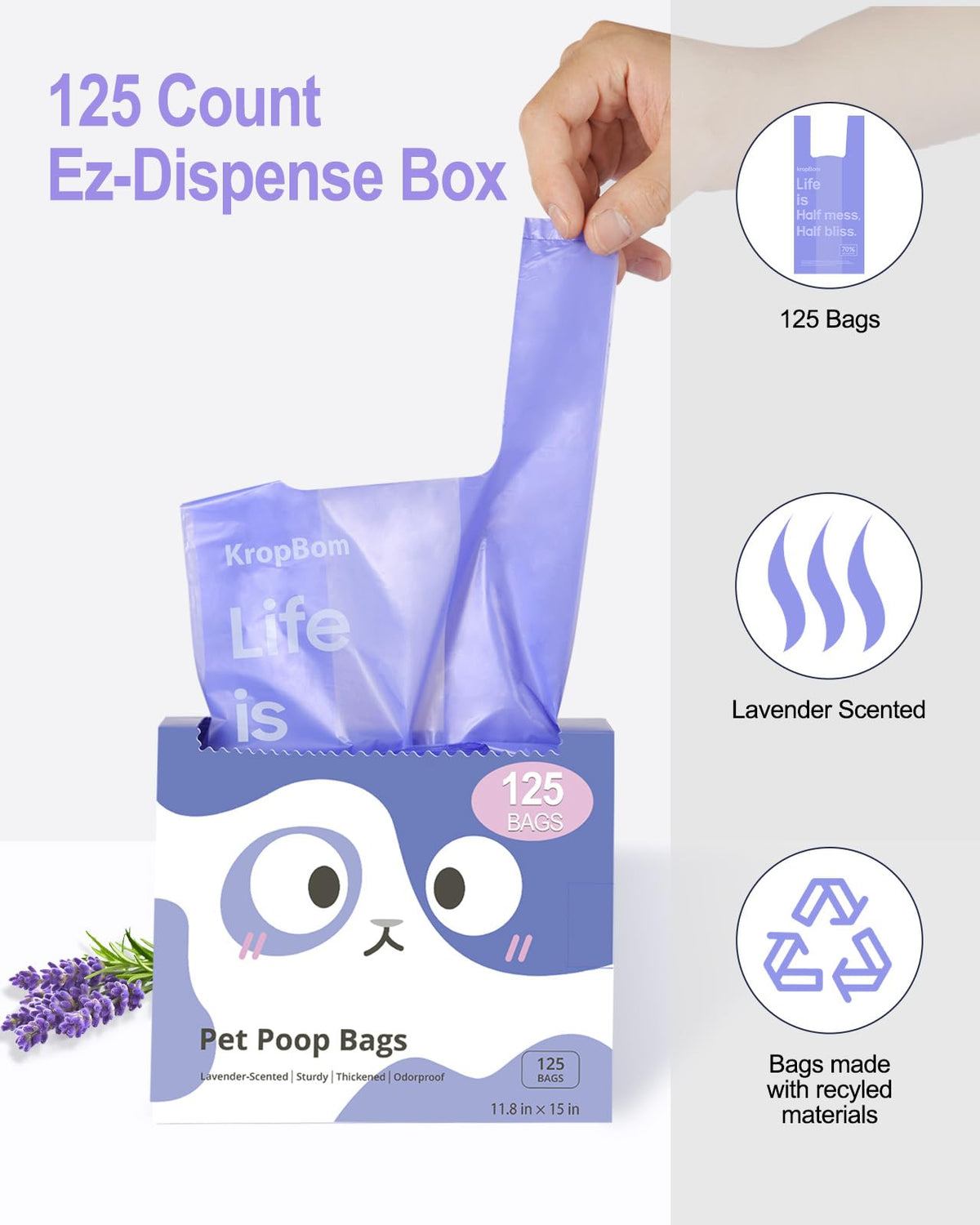 125 Count Lavender Scented Cat Litter Bags with Handles Y9525