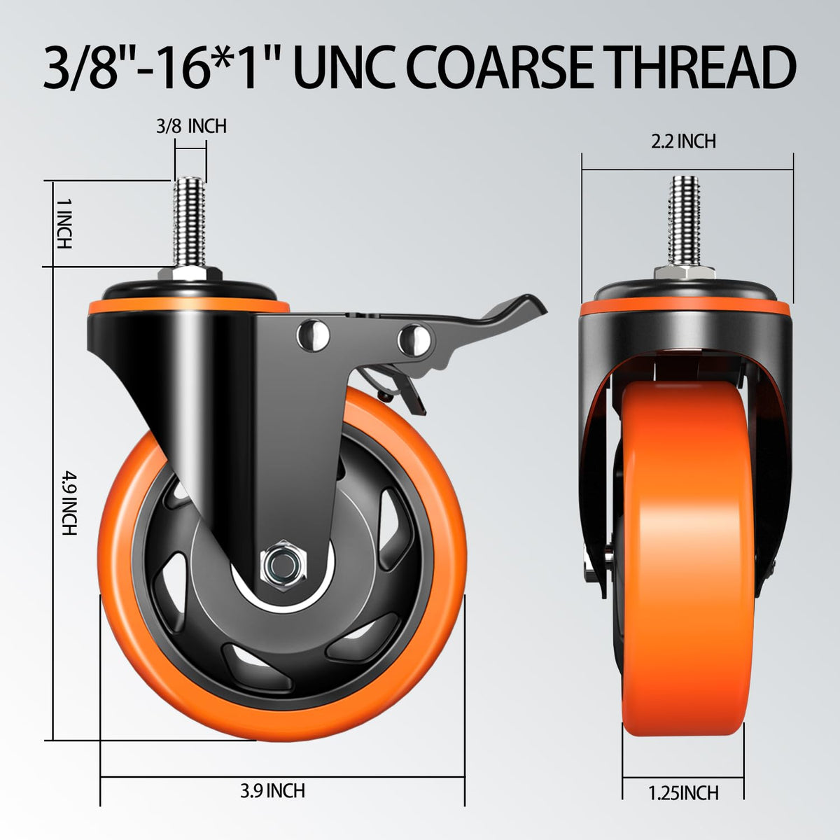 4 inch Threaded Stem Caster Wheels Set of 4 Heavy Duty Dual Locking Q750901