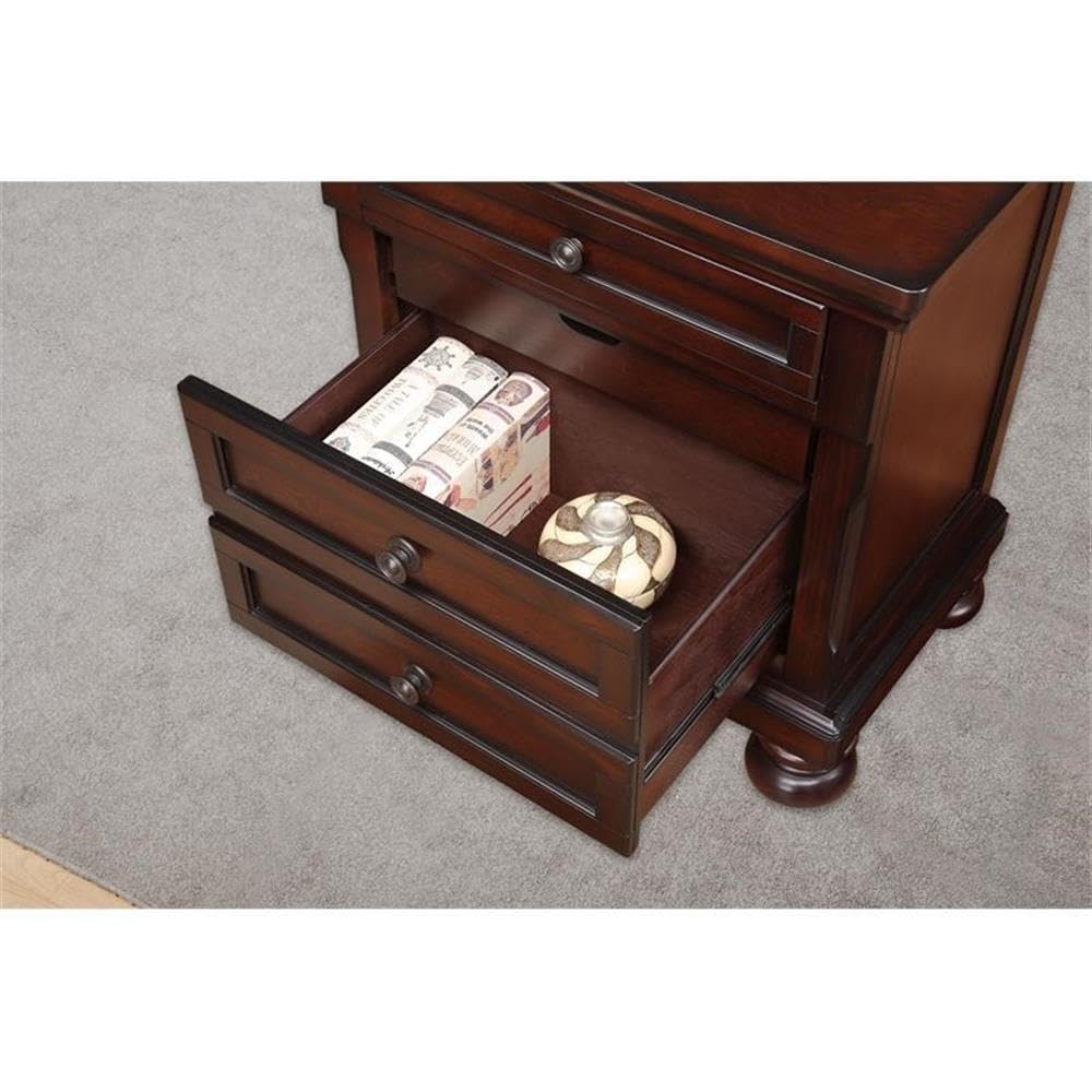 Brown Cherry 3 Drawer Wood Nightstand B746101