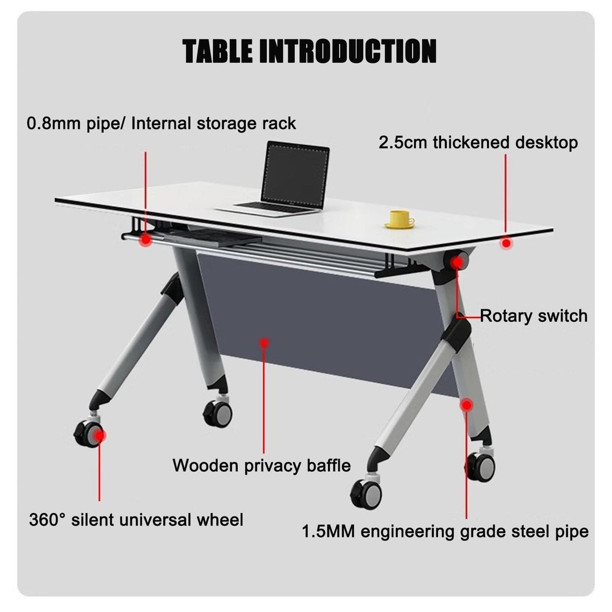 Portable Folding Conference Table with Storage and Wheels I26751