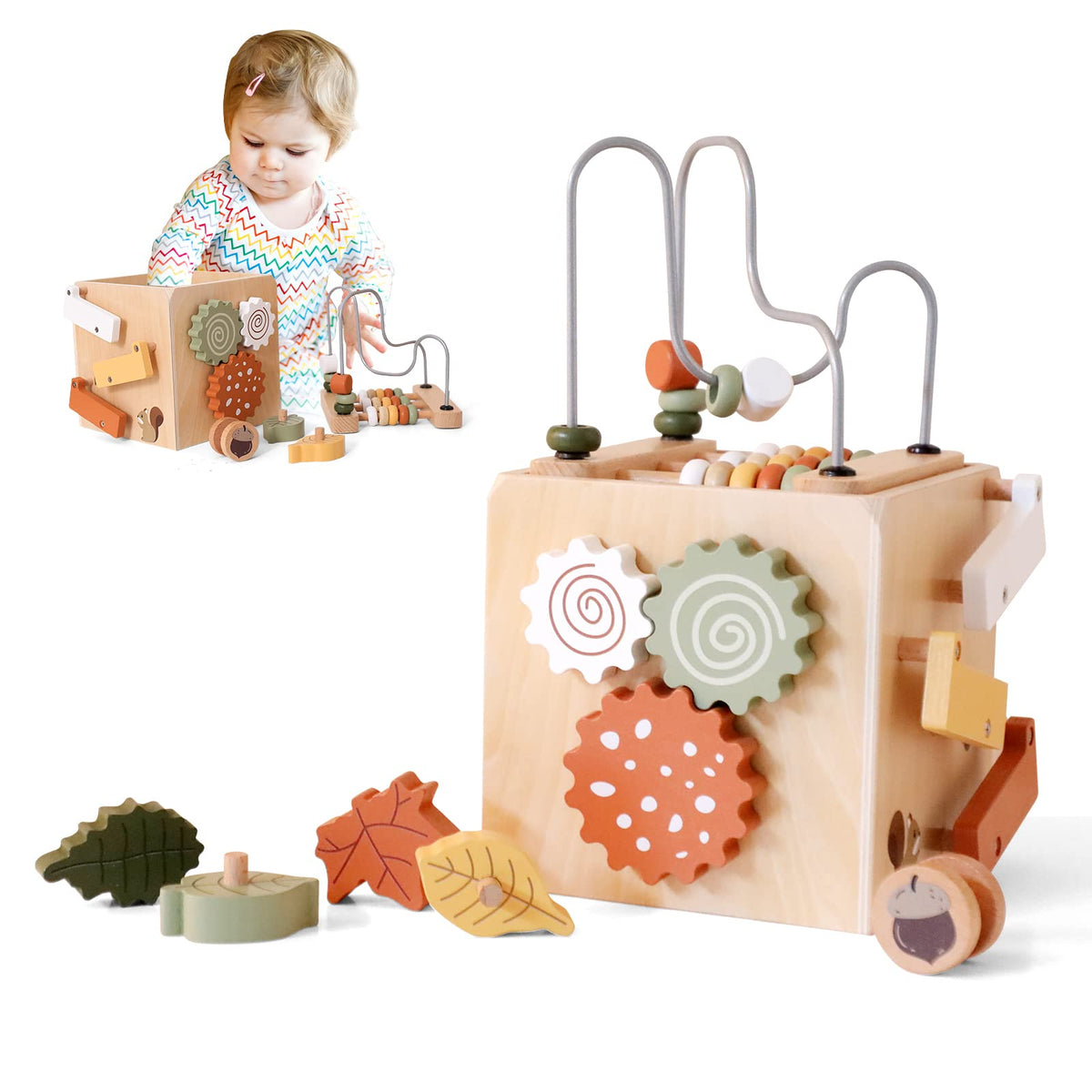 5 in 1 Wooden Activity Cube Bead Maze Shape Sorter C638580