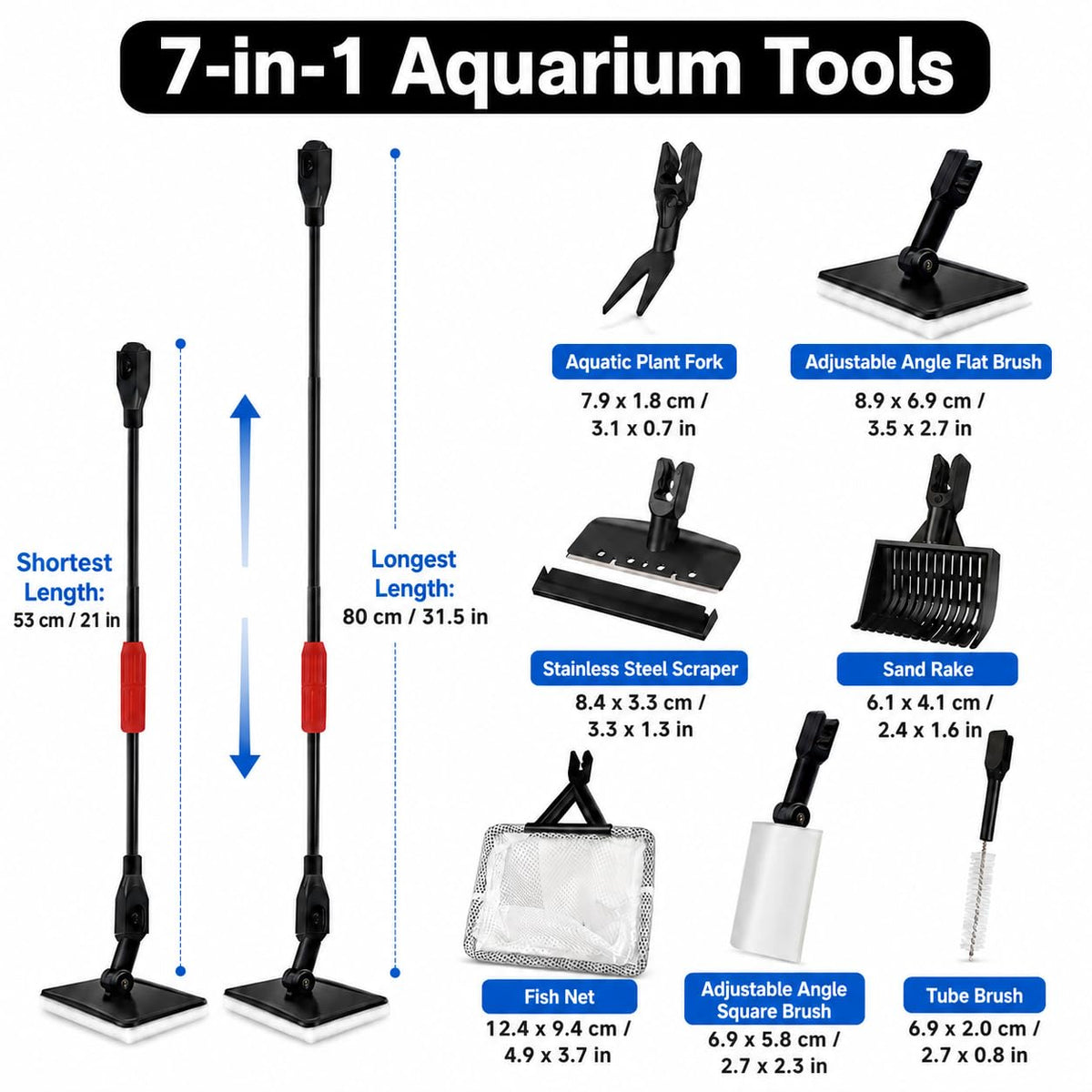 7 in 1 Aquarium Cleaning Kit with Adjustable Long Handle V393602