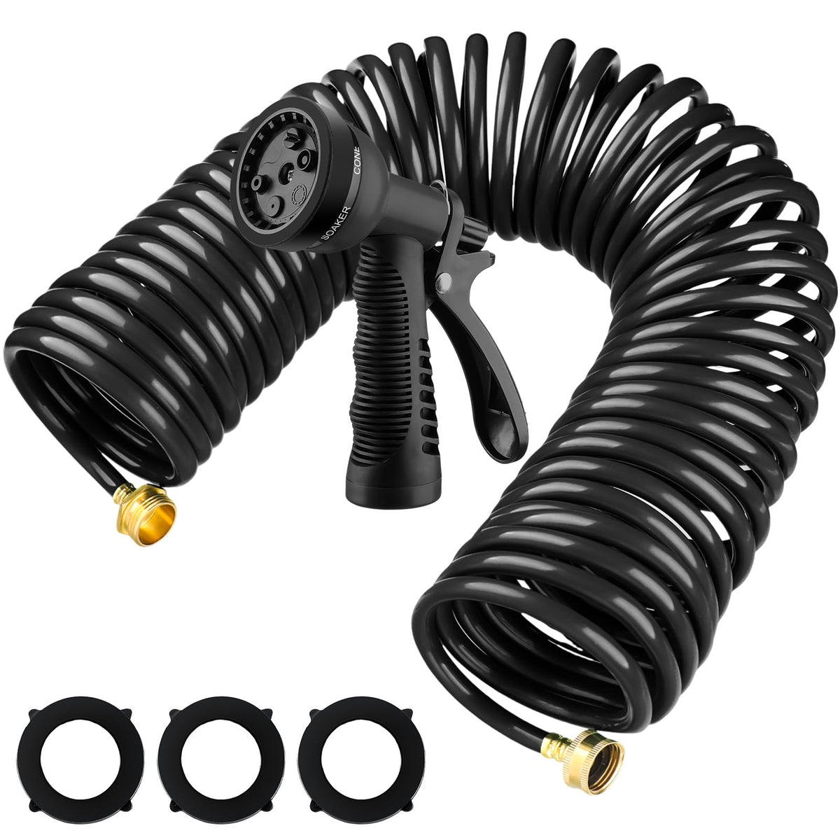 Expandable Coil Garden Hose 100 ft with Spray Nozzle M4457