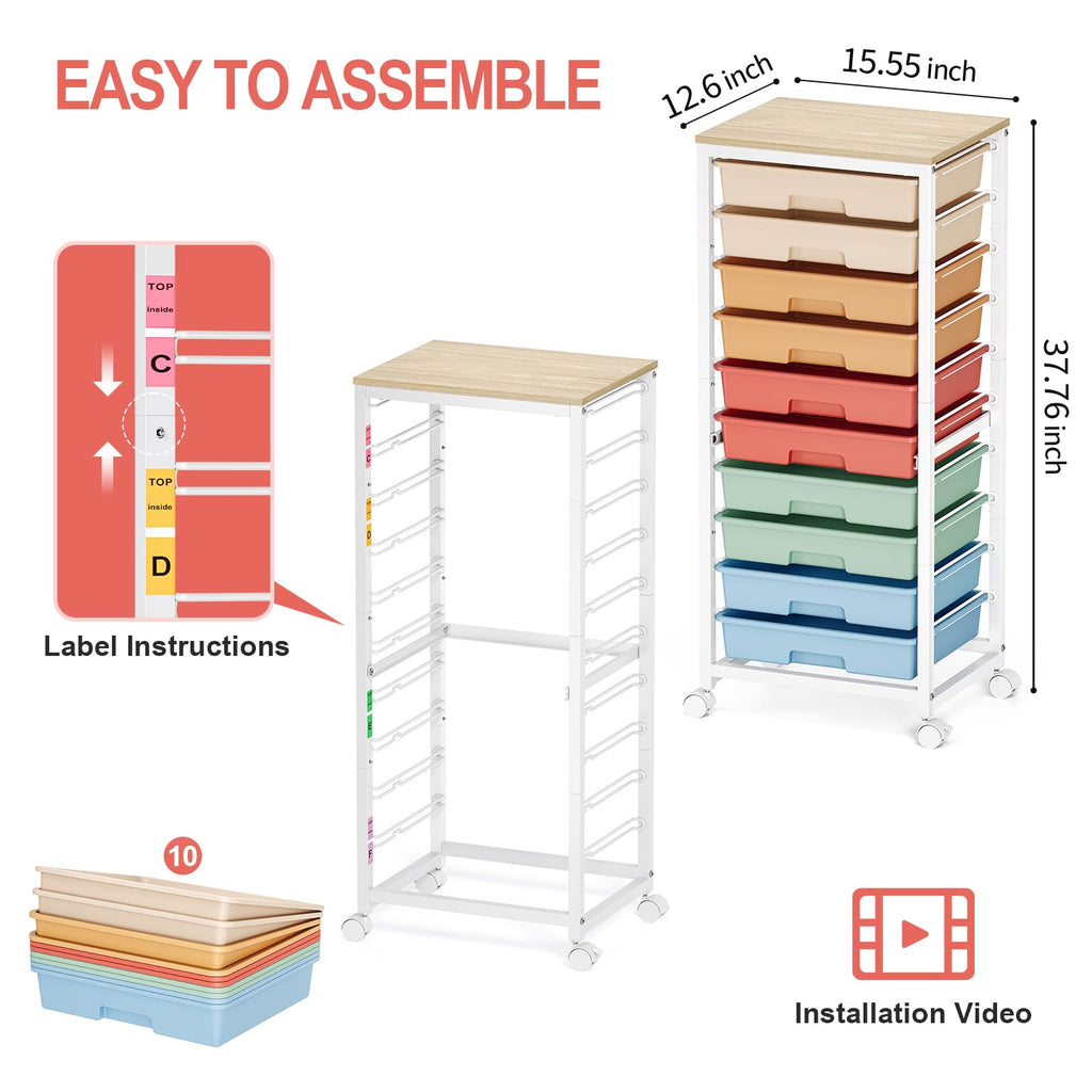10 Drawer Rolling Cart A38062