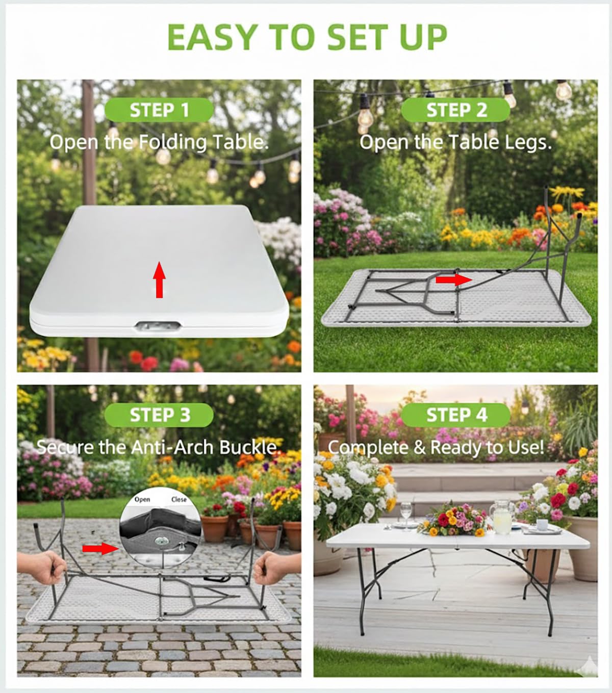 6ft White Folding Table with Carrying Handle N49070
