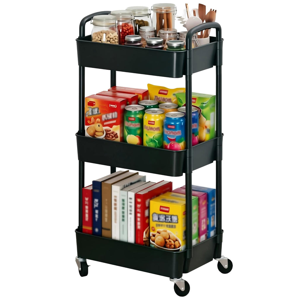 3-Tier Plastic Rolling Utility Cart with Wheels X10693