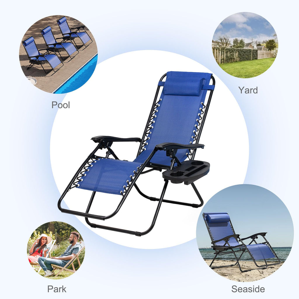 Set of 2 Adjustable Steel Mesh Zero Gravity Lounge Chairs with Pillow and Cup Holder J6106
